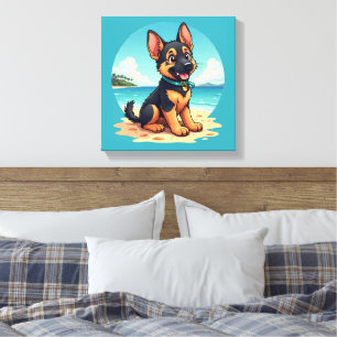Toile Illustration de chiot berger allemand mignon sur l