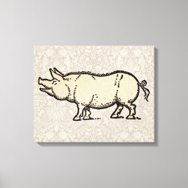 Toile Illustration de cochon antique mignon vintage (Recto)