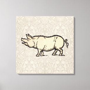 Toile Illustration de cochon antique mignon vintage