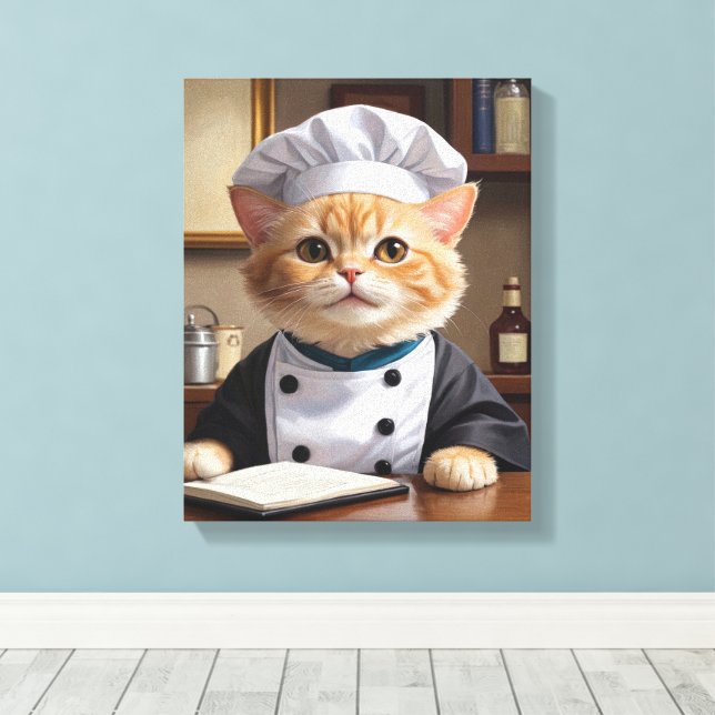 Toile Illustration de Cuisine Cute Orange Tabby Cat Chef (Insitu (Plancher de Bois))