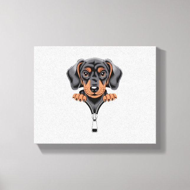 Toile Illustration de dachshund mignon regardant par une (Recto)