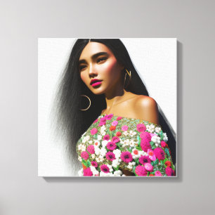 Toile Illustration de fille florale Art 3D