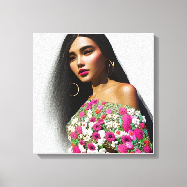 Toile Illustration de fille florale Art 3D (Recto)