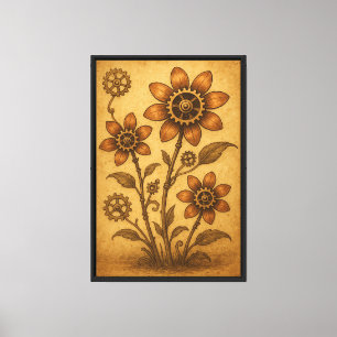 Toile Illustration de fleur mécanique Steampunk