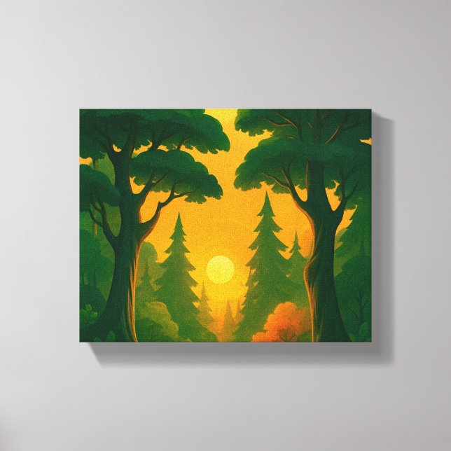 Toile Illustration de forêt au coucher de soleil vibrant (Recto)