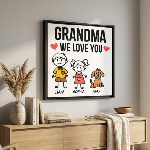 Toile Illustration de Grand-mère Nous Vous Aimons Enfant