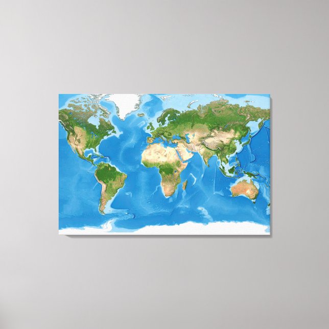 Toile Illustration de la carte topographique du monde (Recto)