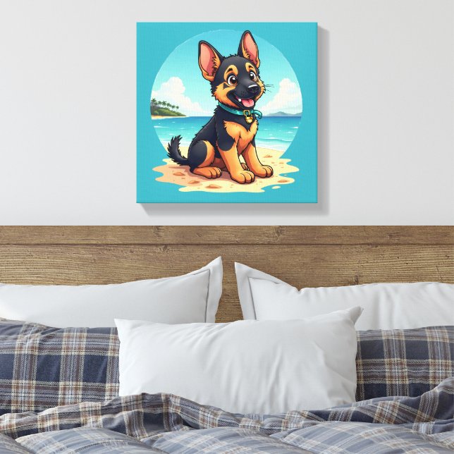 Toile Illustration de la plage du Chiot-Puppy en berger  (Insitu(Chambre))