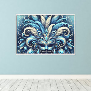 Toile Illustration de masque de bal masqué à plume bleue