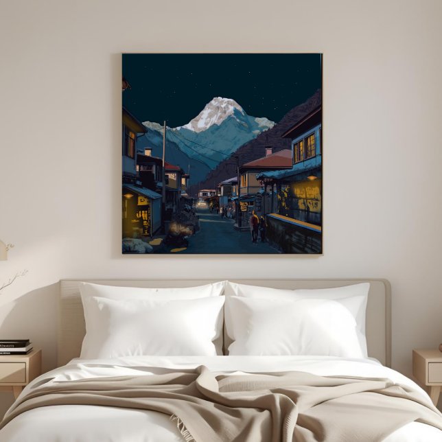 Toile Illustration de Namche Bazaar sous les étoiles d'E (Créateur téléchargé)