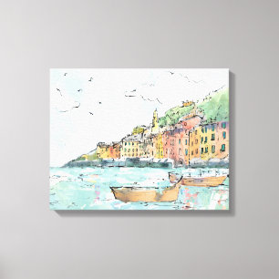 Toile Illustration de port de Porofino