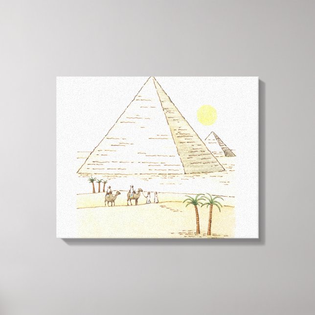 Toile Illustration de pyramides et d'hommes à chameaux (Recto)