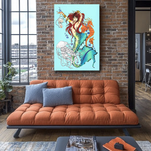 Toile Illustration de sirène de fantasy sarcelle vibrant
