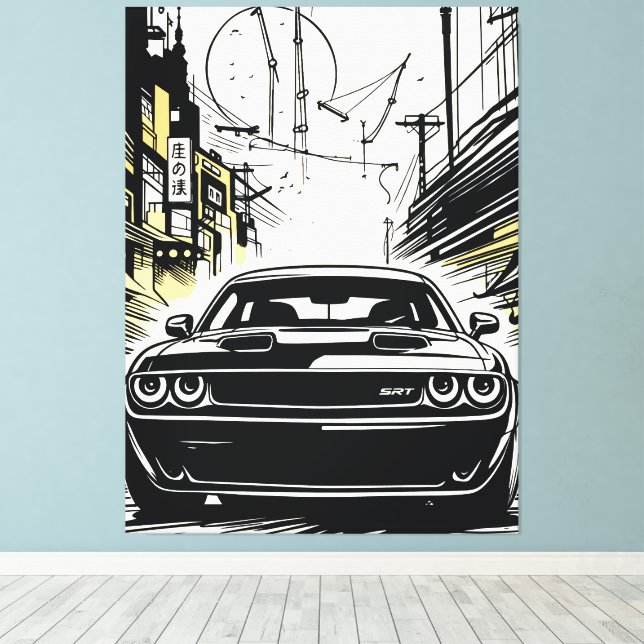 Toile Illustration de style Pop Art d'une muscle car mod (Insitu (Plancher de Bois))