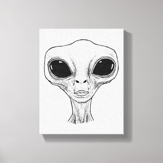 Toile Illustration de tête d'alien noir et blanc (Recto)