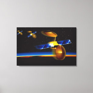 Toile Illustration des satellites à l'horizon terrestre