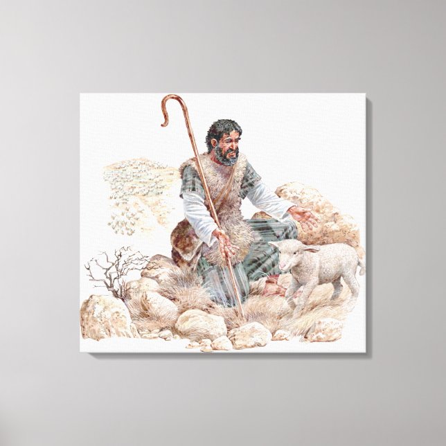 Toile Illustration du berger qui trouve son mouton perdu (Recto)