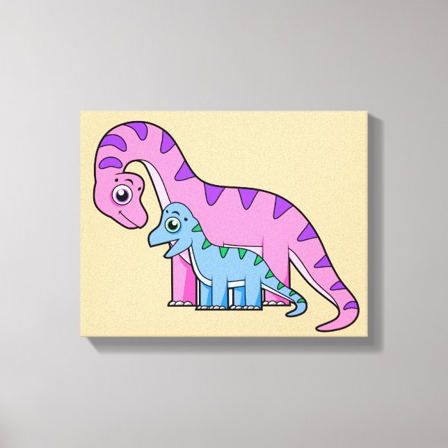 Toile Illustration D'Un Brachiosaurus Mère Et Enfant. (Recto)