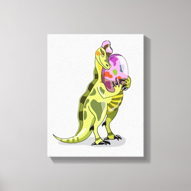 Toile Illustration D'Un Lambéosaure Portant Un Oeuf. (Recto)