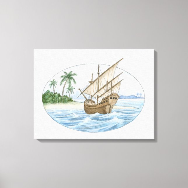 Toile Illustration d'un navire du XVIe siècle près de l' (Recto)