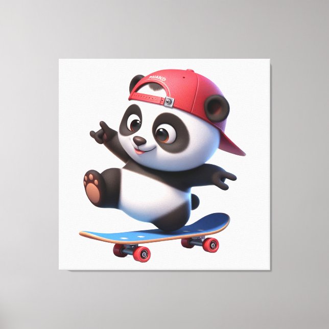Toile Illustration d'un panda faisant du skateboard mign (Recto)