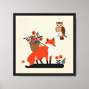 Toile Illustration d'un renard et d'un hibou
