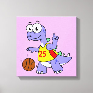 Toile Illustration D'Un Stegosaurus Jouant Au Basket.