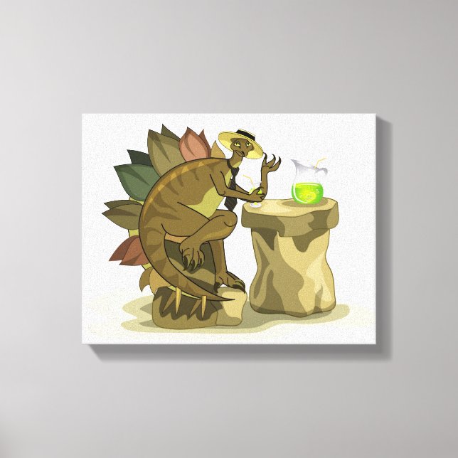 Toile Illustration D'Un Stegosaurus Qui Boit Une Boisson (Recto)