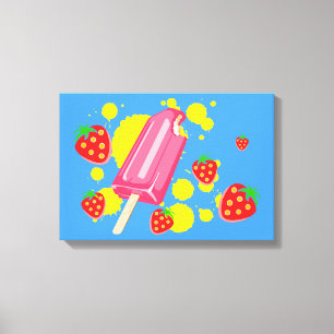 Toile Illustration Fun Pink Popsicle and Strawberries