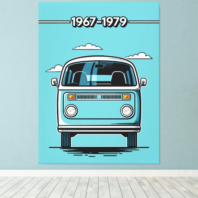 Toile Illustration Pop Art d'un van classique sarcelle r (Insitu (Plancher de Bois))
