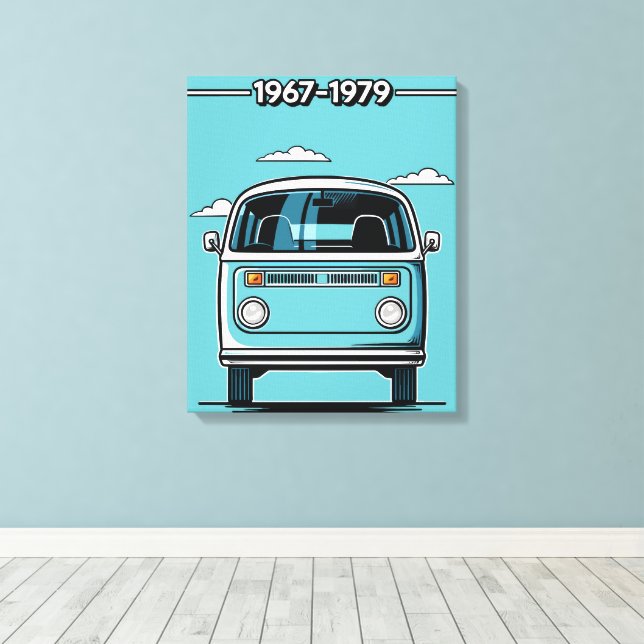 Toile Illustration Pop Art d'un van classique sarcelle r (Insitu (Plancher de Bois))