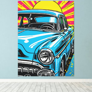 Toile Illustration Pop Art d'une voiture classique rétro