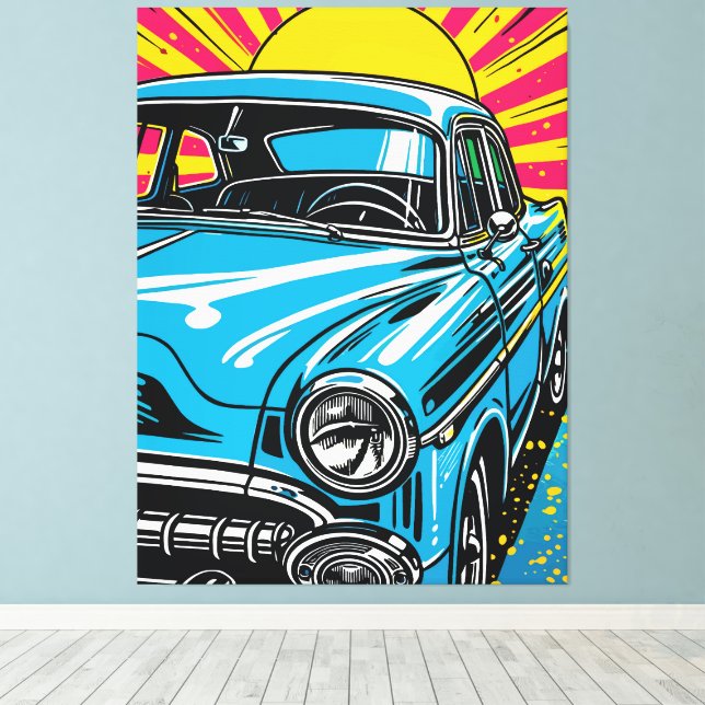 Toile Illustration Pop Art d'une voiture classique rétro (Insitu (Plancher de Bois))