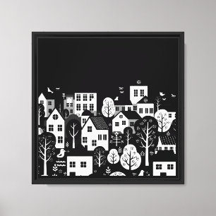 Toile Illustration urbaine en noir et blanc