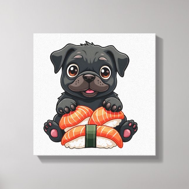 Toile Illustration vectorielle de sushi de pug noir mign (Recto)