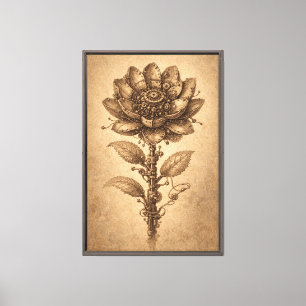 Toile Illustration vintage de fleur mécanique Steampunk