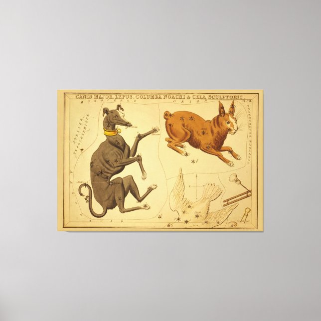 Toile Image de la carte astronomique Vintage Canis (Recto)