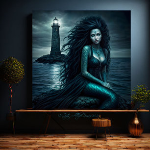 Toile Imaginaire Belle sirène phare gothique de sirène