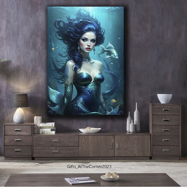 Toile Imaginaire Belle Sirène Princesse Bleue Sous l'eau (Fantasy Mermaid Underwater)