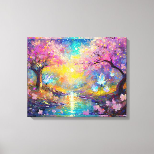 Toile Imaginaire cerise en fleurs Sunrise Stream (Recto)