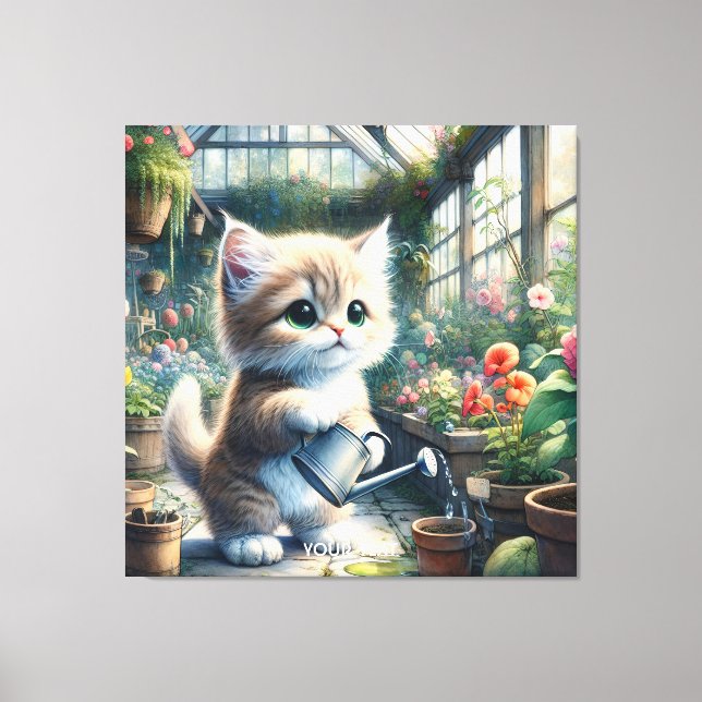 Toile Imaginaire Cute Chat Jardin Fleurs (Recto)