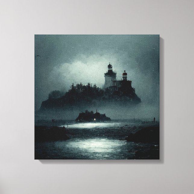 Toile Imaginaire Island Lighthouse Misty Foggy Dark Nigh (Recto)