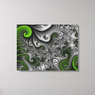 Toile Imaginaire Monde Green Grey Triptyque Fractal Abst