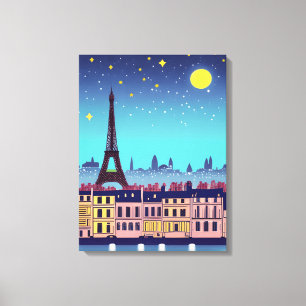 Toile Imaginaire Skyline de Paris sous les étoiles