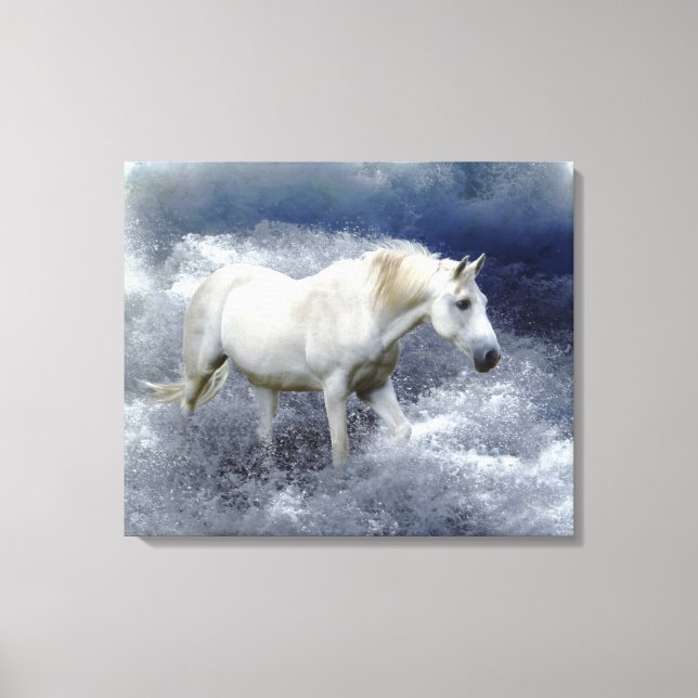 Toile Imaginaire White Horse & Ocean Surf Art Imprimer (Recto)