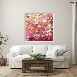 Toile Impasto Abstrait rose et jaune, effet texturé