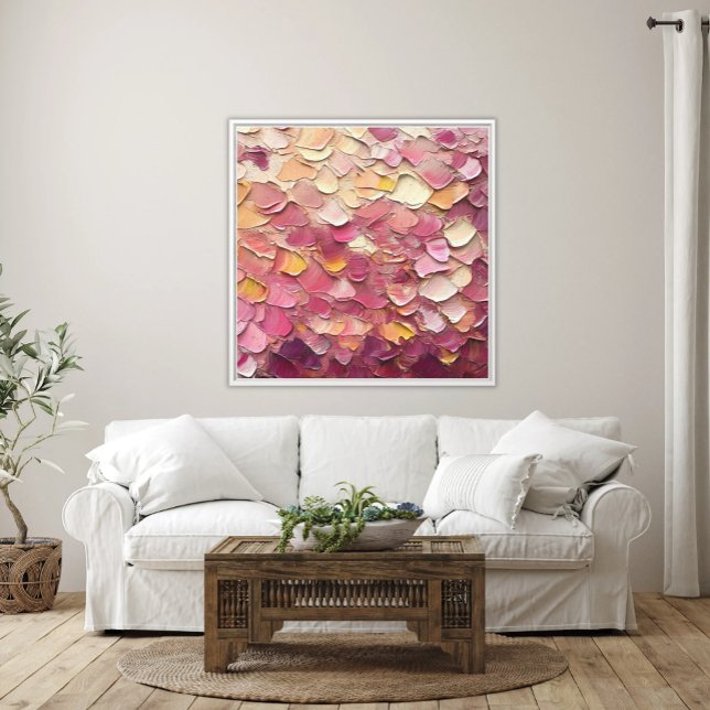 Toile Impasto Abstrait rose et jaune, effet texturé (Framed Printed Canvas Abstract Impasto Style 3d Palette Knife strokes Modern Art in Pinks and Yellow)