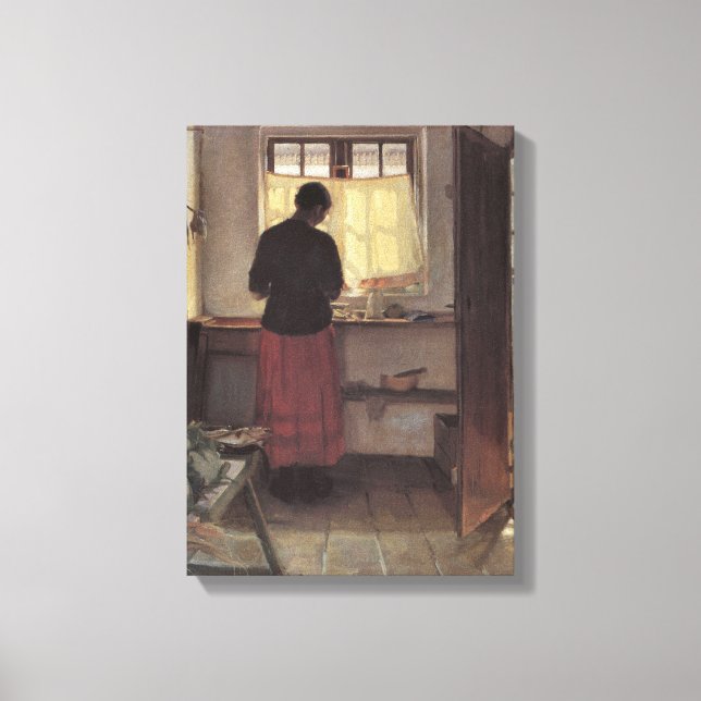 Toile Impressionnisme vintage, Pigen i Køkkenet, Ancher (Recto)