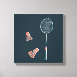 Toile imprimé badminton vintage - dessiné à la main pour