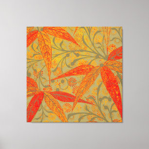 Toile Imprimé vintage d'art en bambou terreux orange 